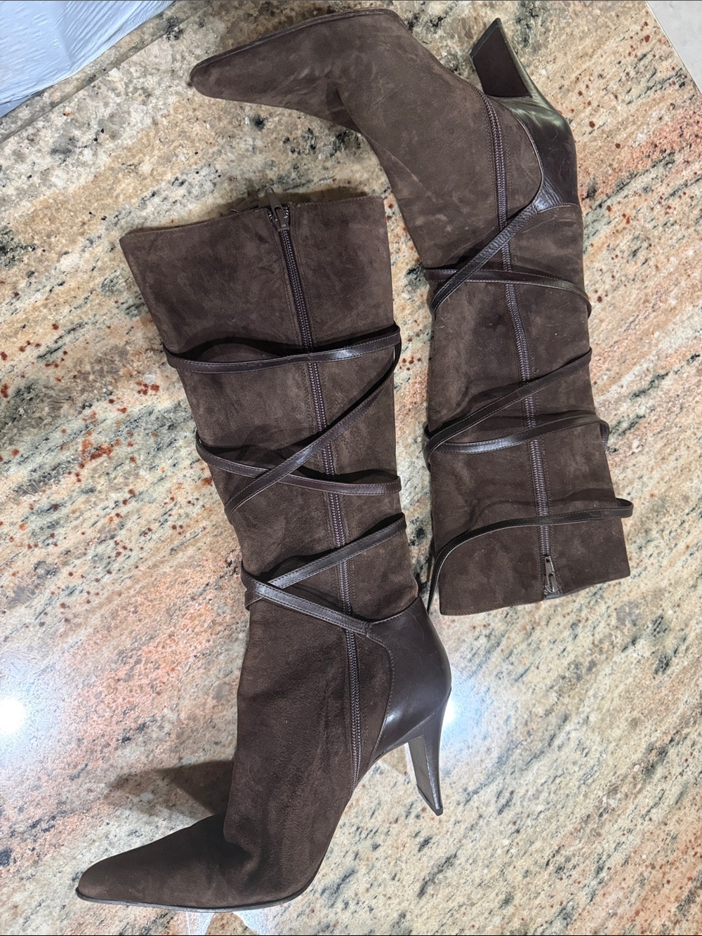 Women’s Brown Suede Mid-Calf Heel Boots